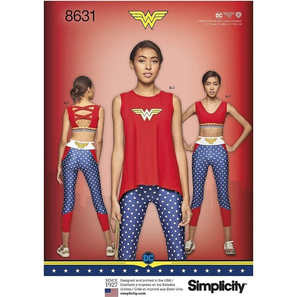 Simplicity Sewing Pattern 8631 0948 Wonder Woman Knit Sports Bra Top‎ Leggings